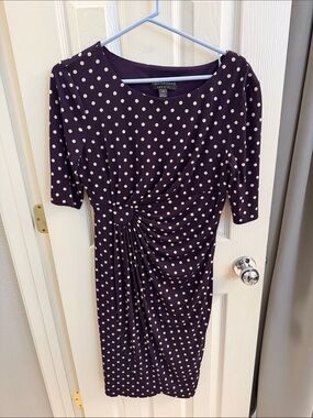 connected apparel Purple Polka Dot Knot-Front Midi Dress